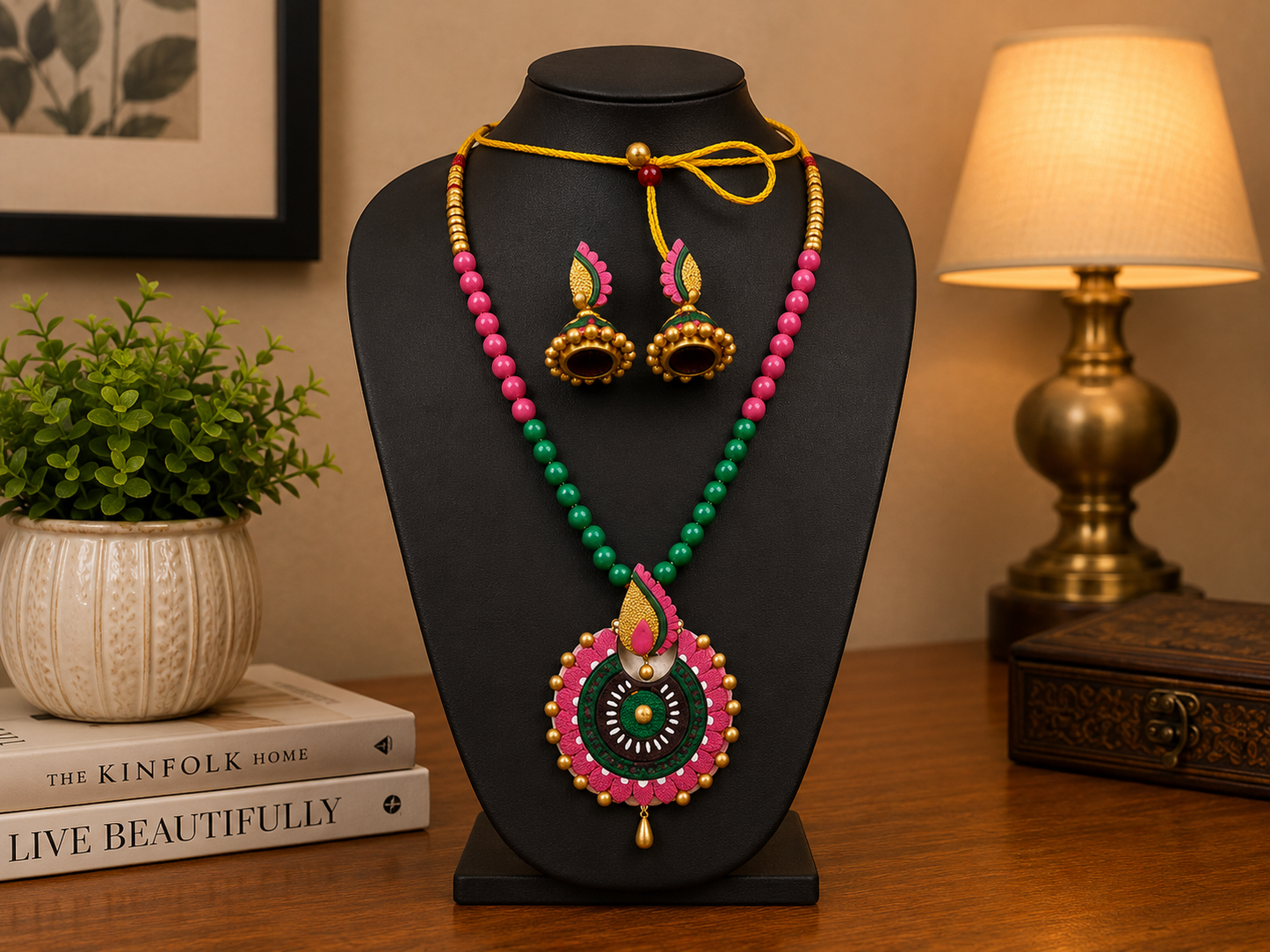 Multi-color Bankura Panchmura Terracotta Craft Necklace Jewellery Set