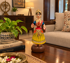 Tanjavur Dancing Doll : 11 Inch, Yellow-Orange-Dark Blue
