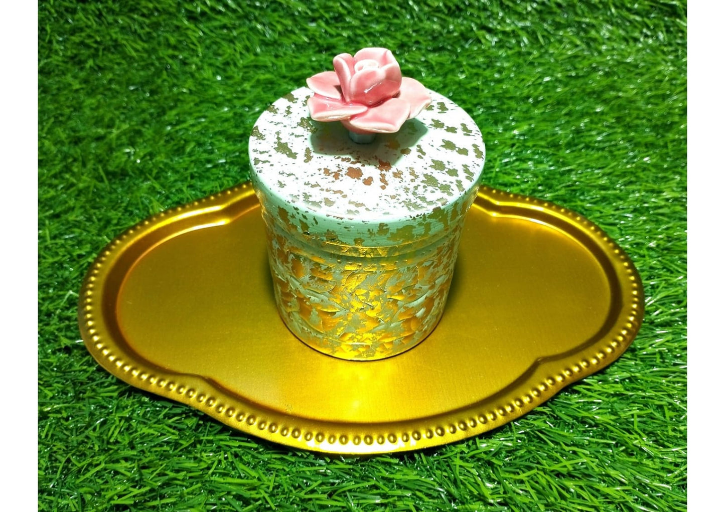 Beautiful Floral Tray With 1 Jar (Iron Made)