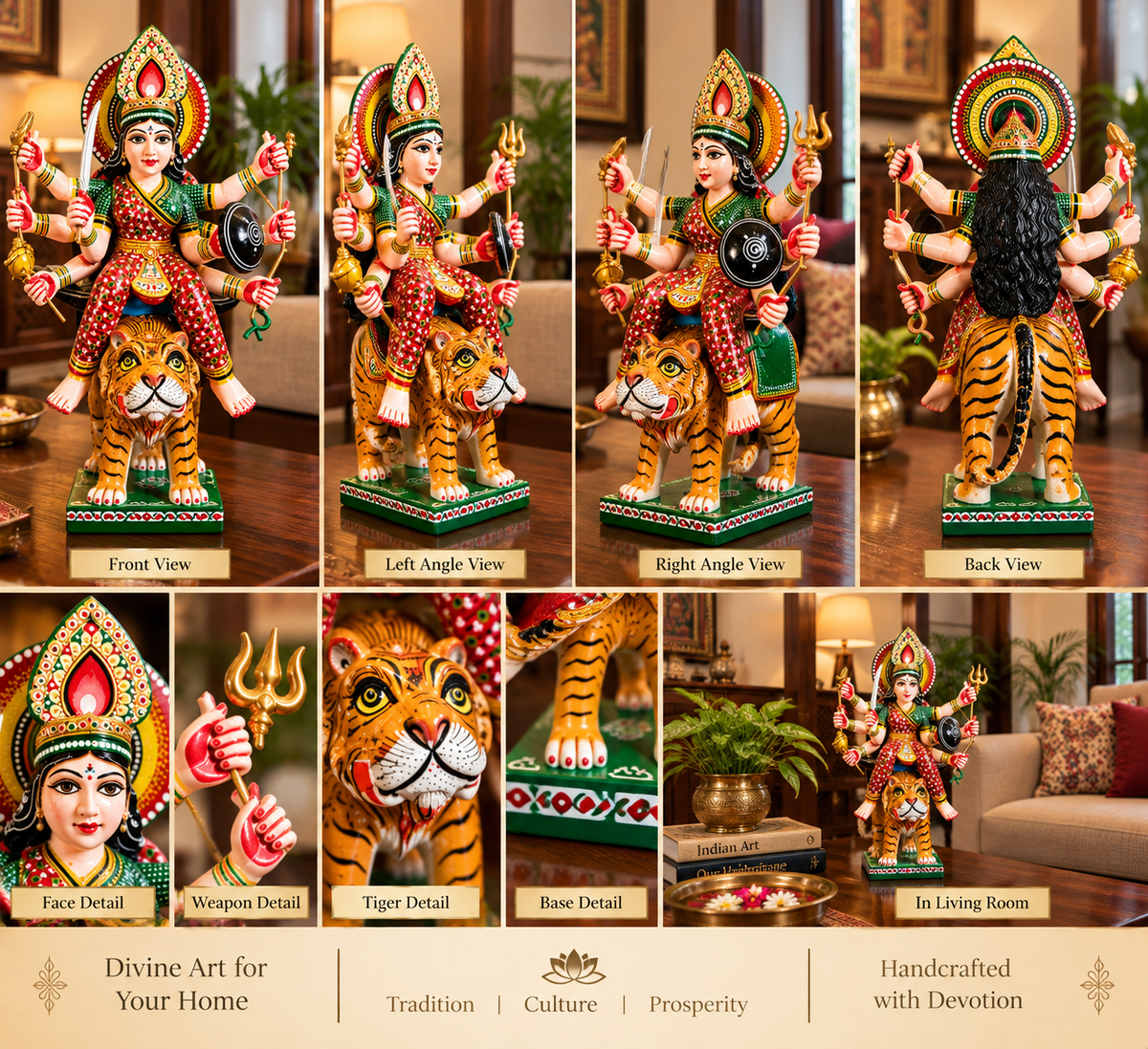 Varanasi Wooden Lacquerware Colorful Statue of Maa Durga