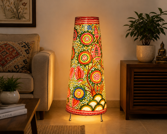 Leather Puppetry Handpanited Floor Lampshade Flower Desing