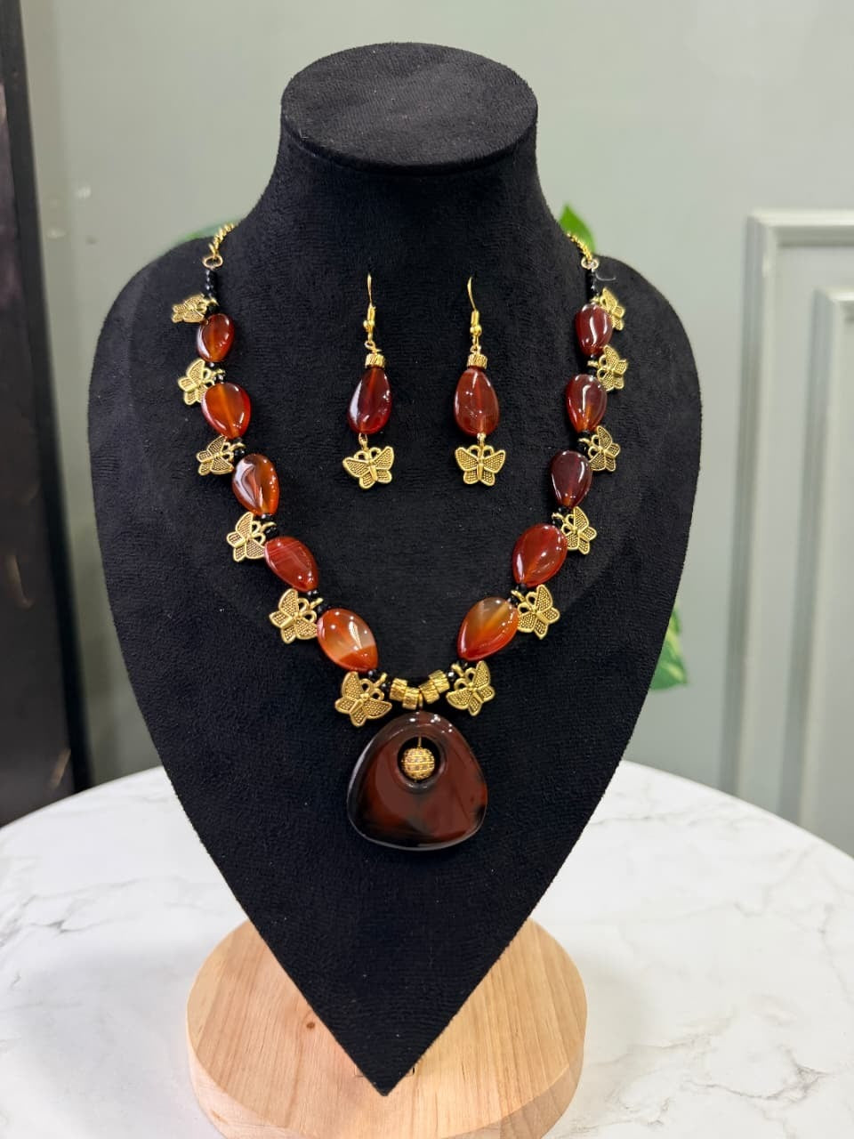 BROWN AGATE OF CAMBAY STONE NECKLACE SET