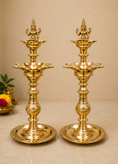 Nachiarkoil Brass Lamp with Goddess Lakshmi- 16 Inches -Set of 2