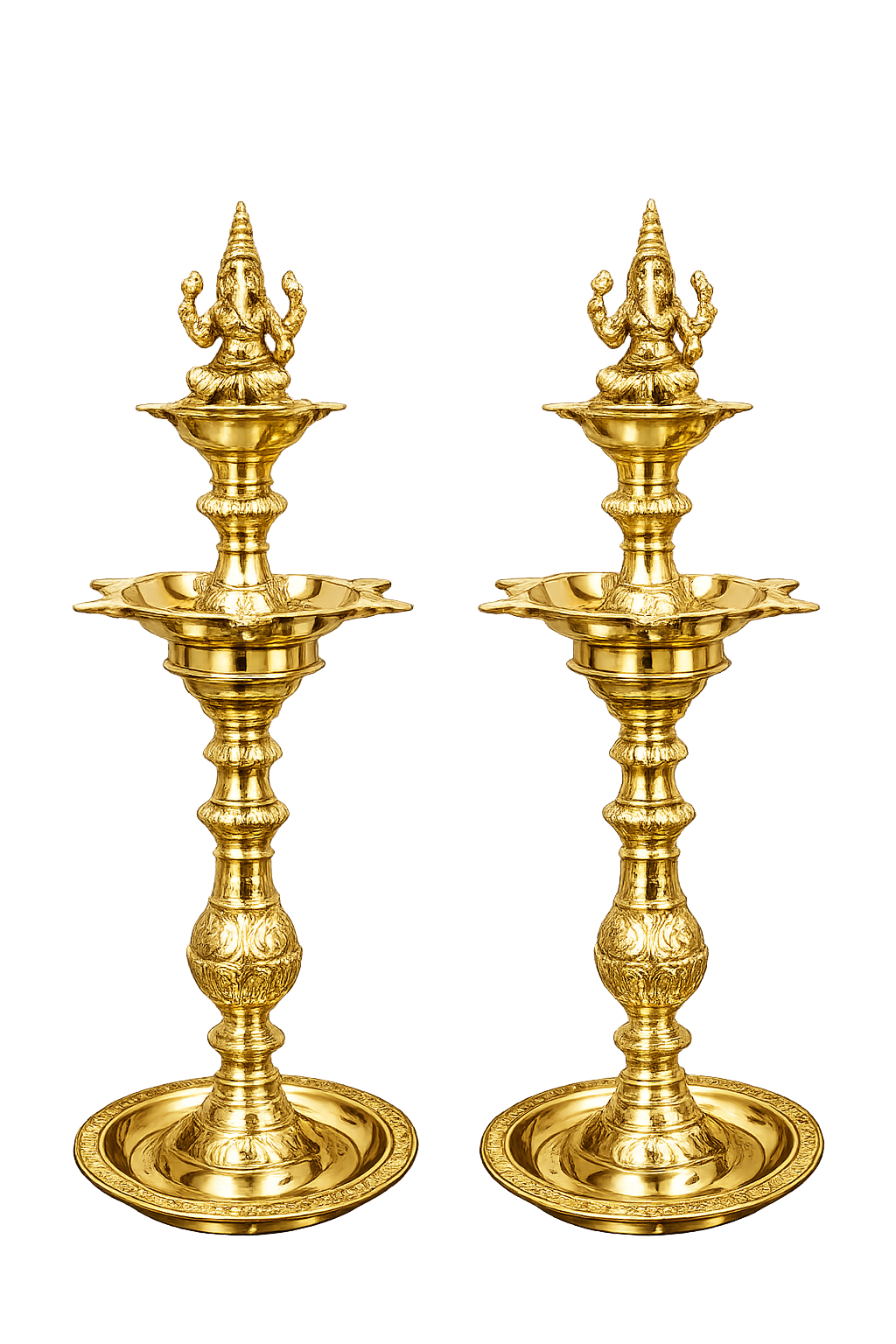 Nachiarkoil Brass Lamp with Lord Ganesha - 17 Inches- 6KG -Set of 2