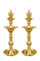 Nachiarkoil Brass Lamp with Lord Ganesha - 17 Inches- 6KG -Set of 2