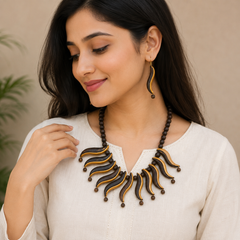 Abstract Shapes Panchmura Terracotta Craft Necklace Jewellery Set