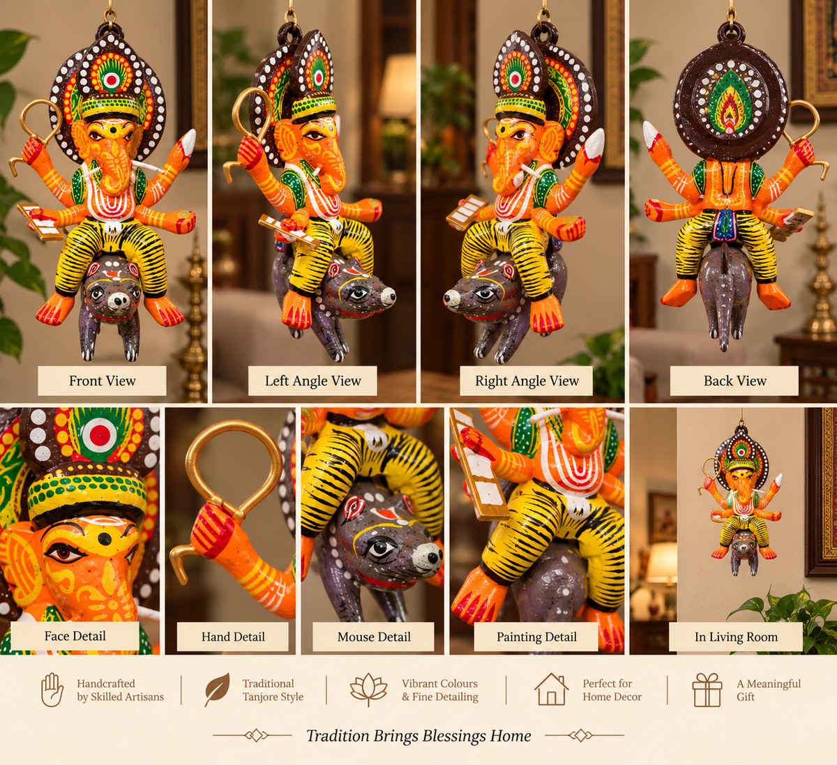Varanasi Wooden Lacquerware & Toys Lord Ganesha Flying Statue