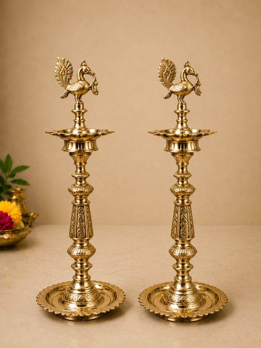 Nachiarkoil Brass Lamp with Annapachi - 24 Inches -Set of 2