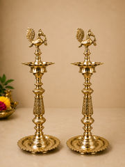 Nachiarkoil Brass Lamp with Annapachi - 24 Inches -Set of 2