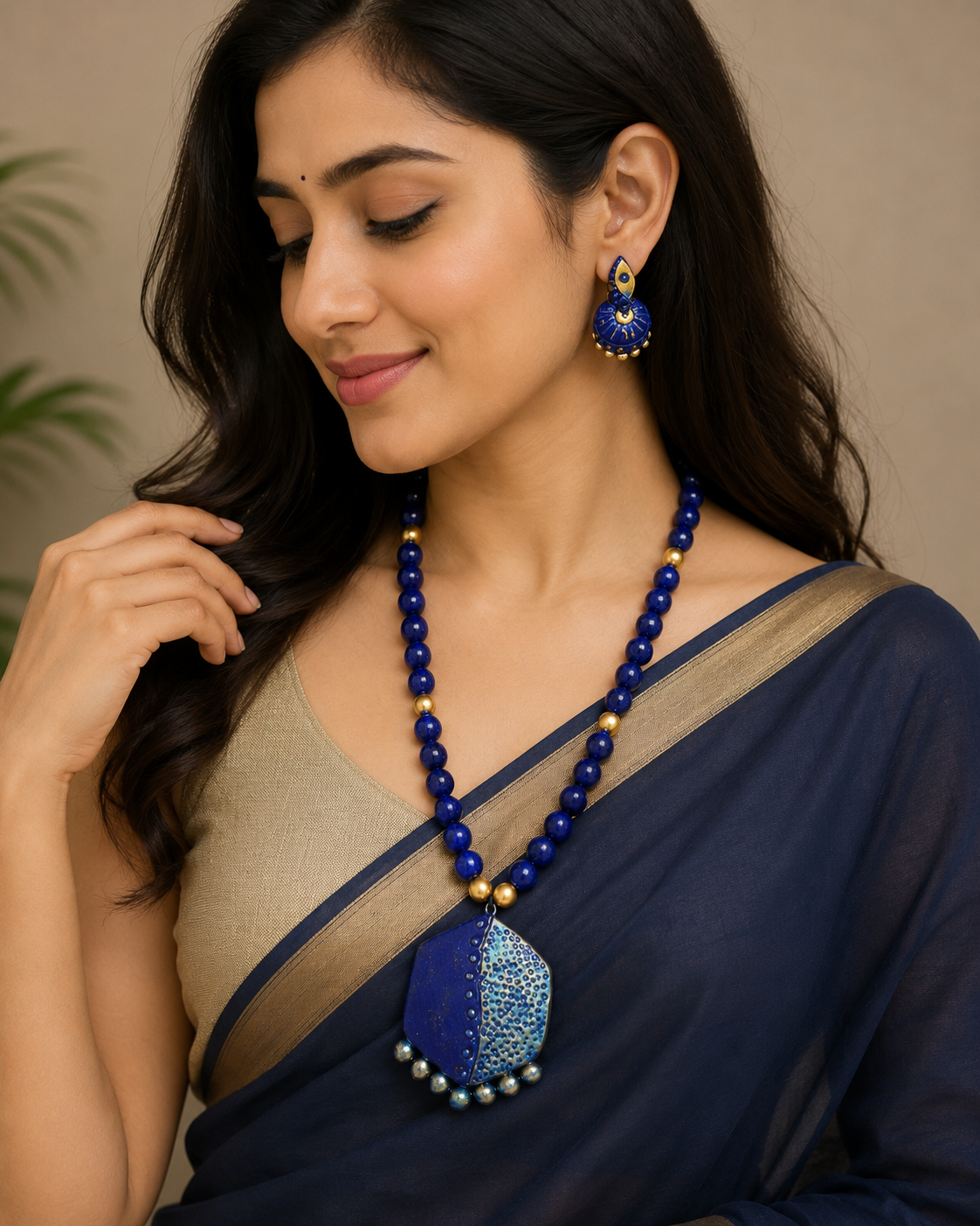 Handmade Molela Terracotta Clay Jewellery Set in Beautiful Blue Colour