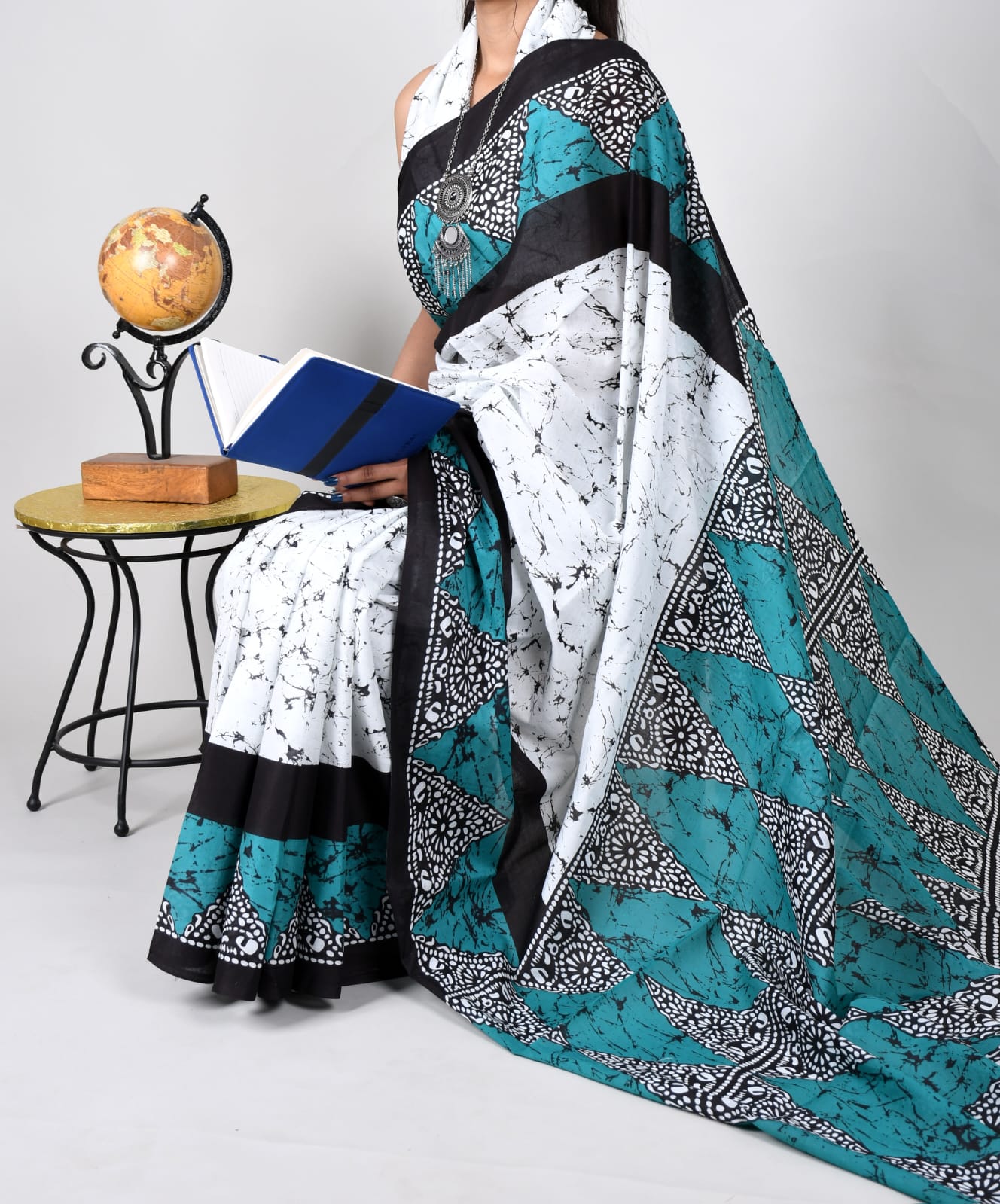Bagru Natural Hand Block Print Cotton Mulmul Saree With Blouse Style 7