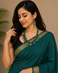 Handmade Molela Terracotta Clay Beautiful Jewellery Set in Sea Green colour