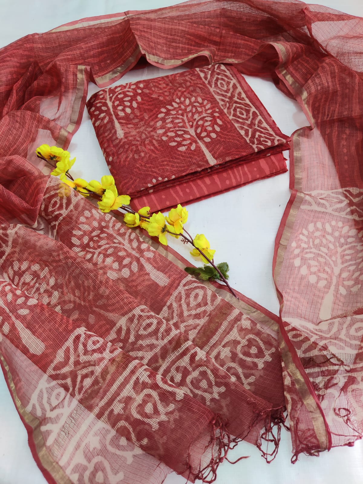 Exclusive Traditional Collection In Summer Wear Hand Block Printed Kota Doriya Suit Material