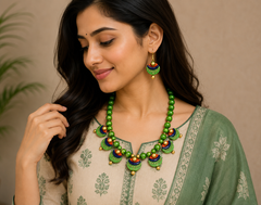 Handmade Molela Terracotta Clay Jewellery Set in Beautiful Light Green Colour