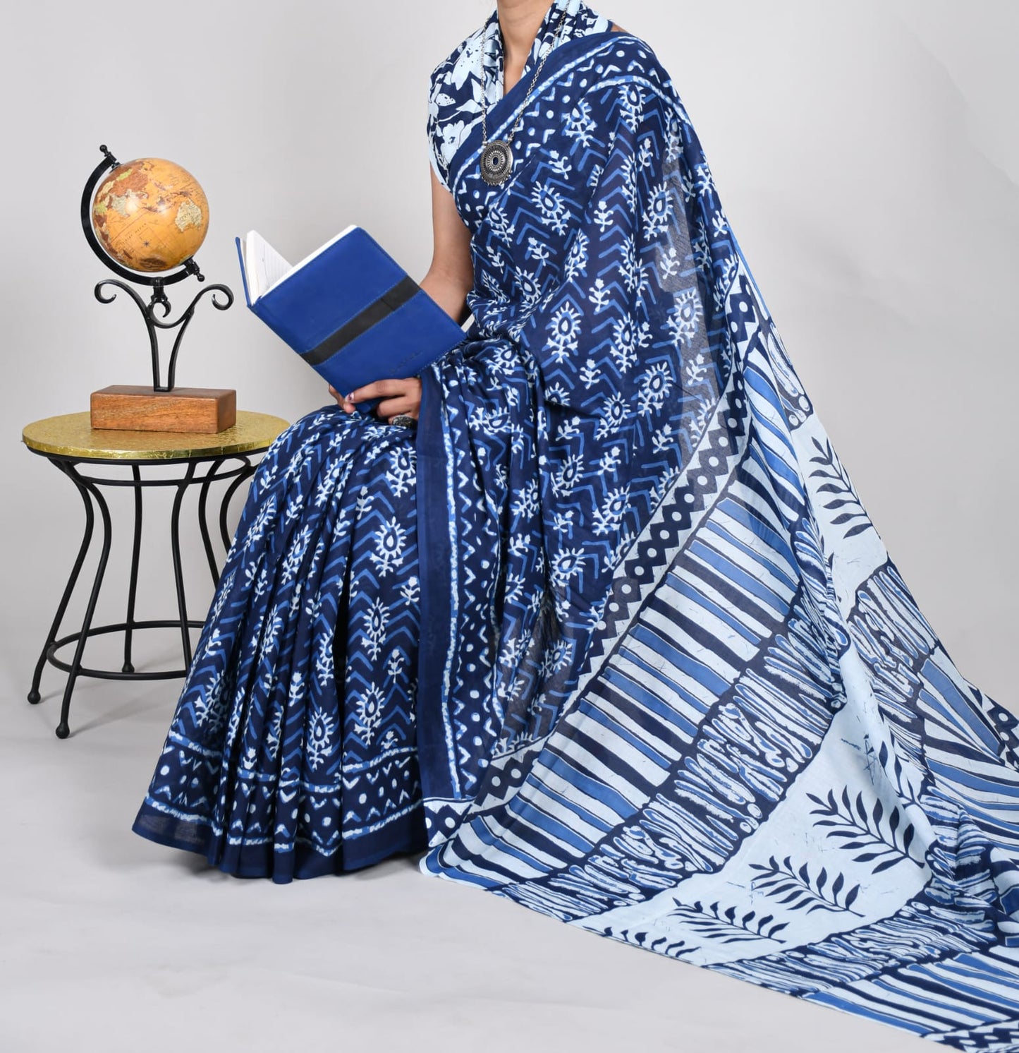 Bagru Natural Hand Block Print Cotton Mulmul Saree With Blouse Style 5