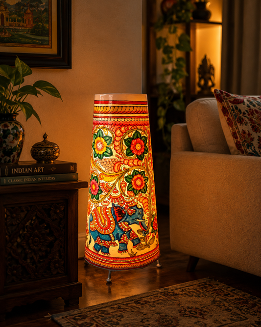 Andhra Pradesh Leather Puppetry Floral Elephant Decorative Showpiece Lamp