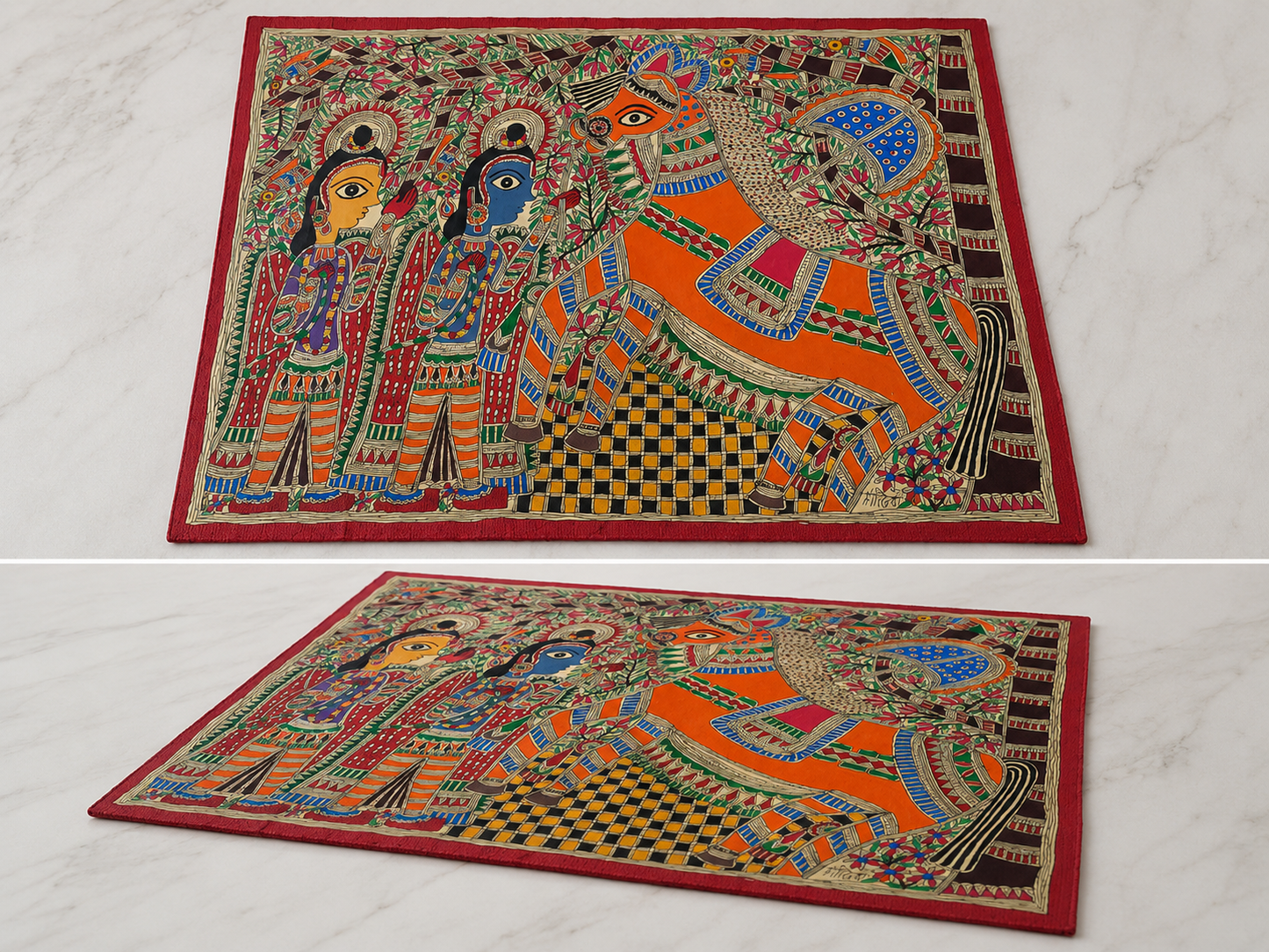 Luv & Kush With Ashwamedha Horse Madhubani Painting