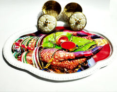 Beautiful Meena Work Tray Plus 2 Sindoor Box Brass And (Iron Made)