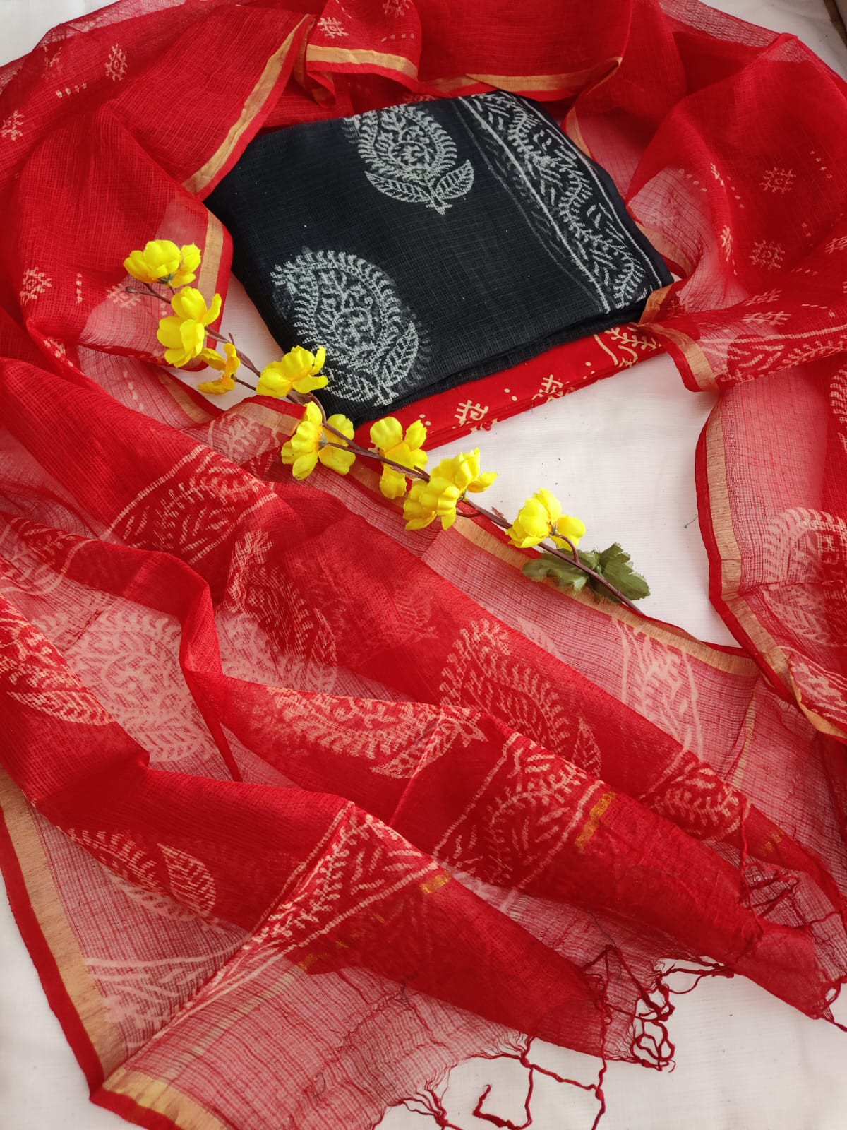 Exclusive Traditional Collection In Summer Wear Hand Block Printed Kota Doriya Suit Material