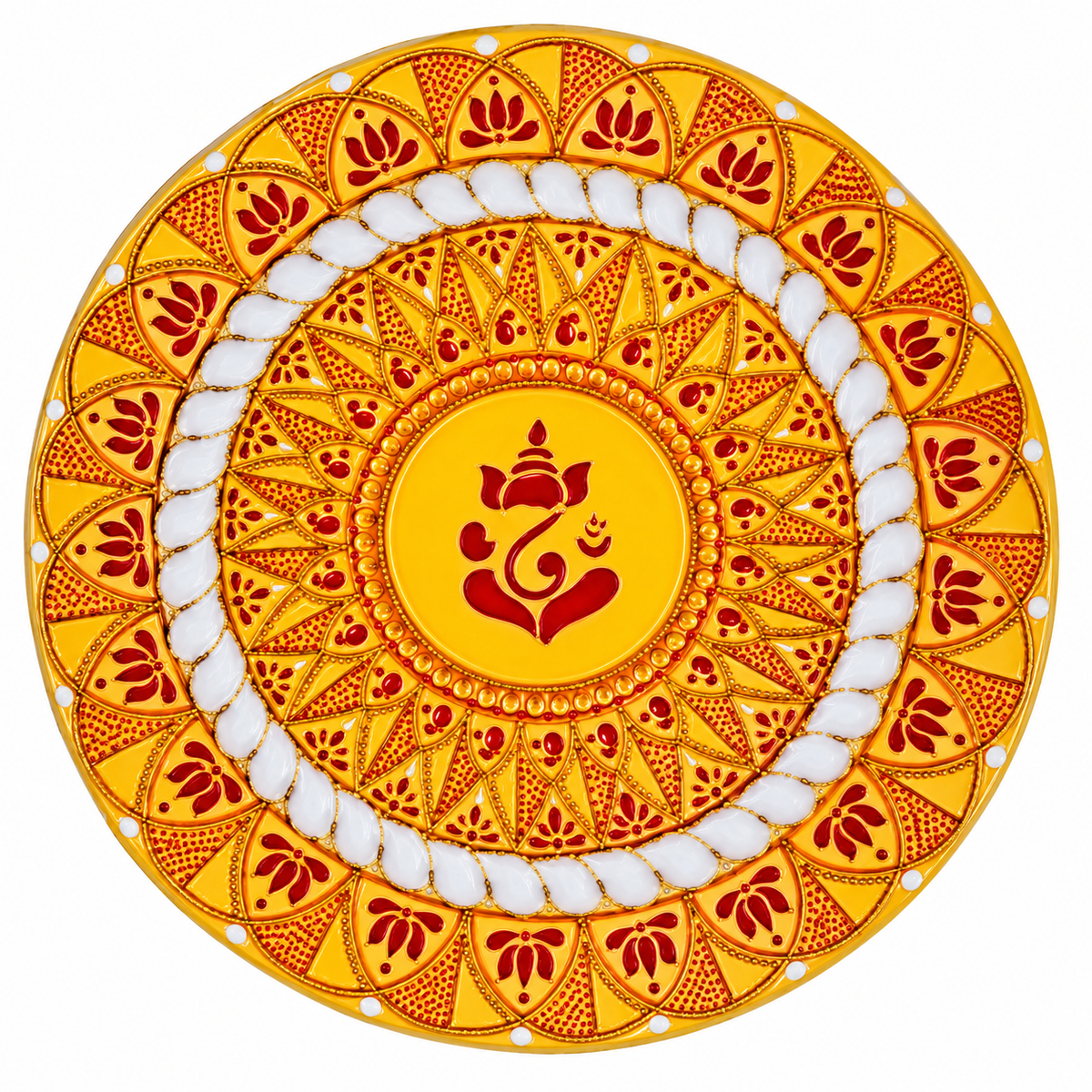 10" Round Ganesh Aipan Wall Art (Yellow)