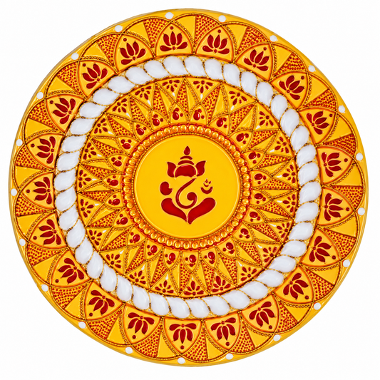 10" Round Ganesh Aipan Wall Art (Yellow)