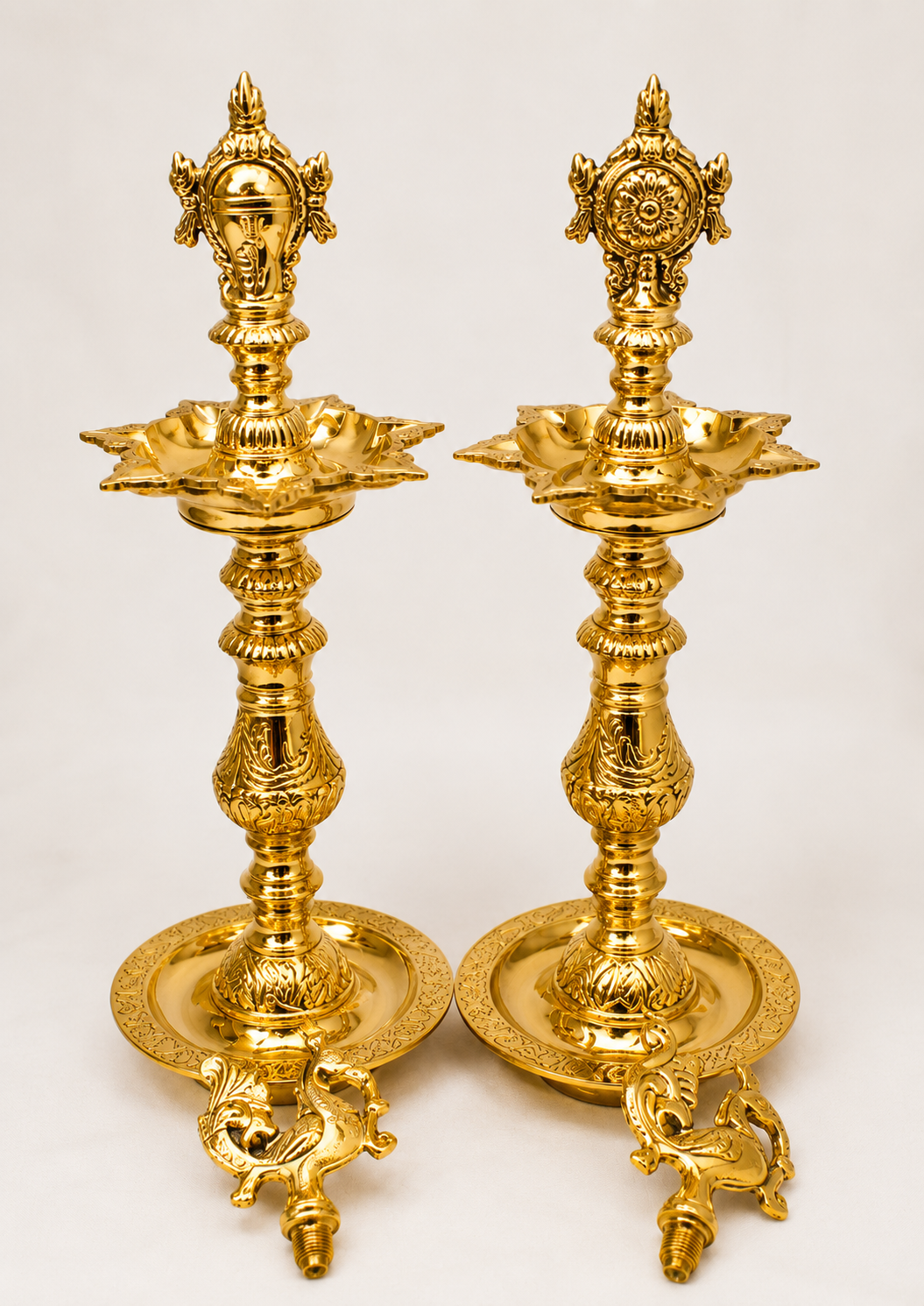 Nachiarkoil Brass lamp with sangusakaram - 14 Inches -Set of 2