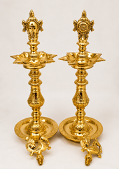 Nachiarkoil Brass lamp with sangusakaram - 14 Inches -Set of 2