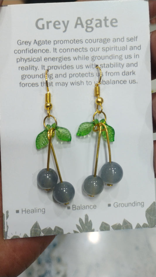 GREY AGATE CHERRY EARRING