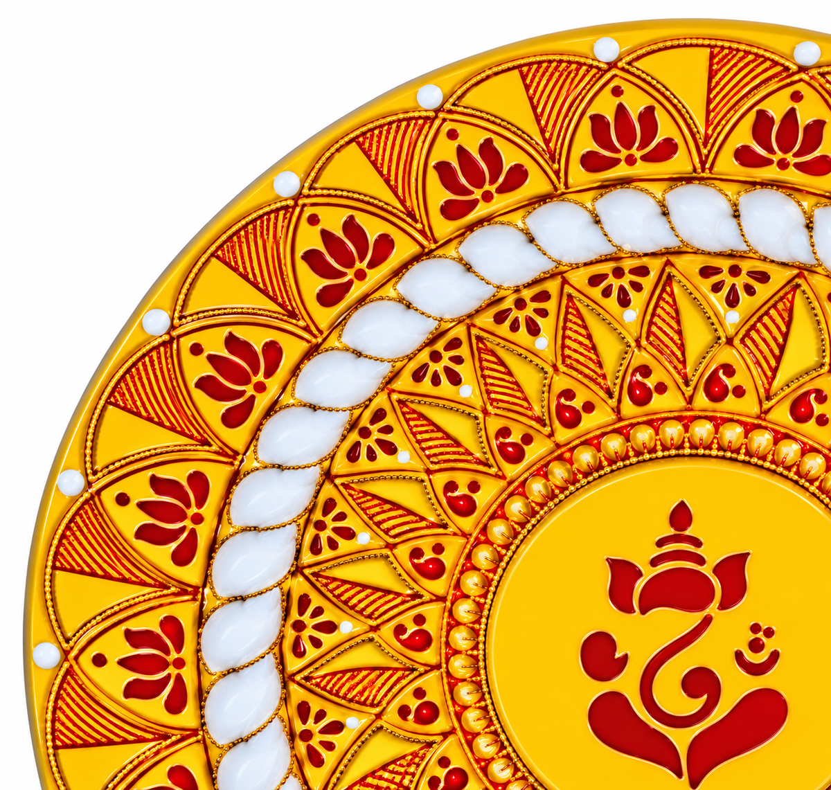 10" Round Ganesh Aipan Wall Art (Yellow)