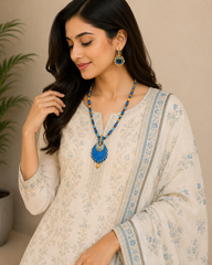 Sky Blue Bankura Panchmura Terracotta Craft Necklace Jewellery Set