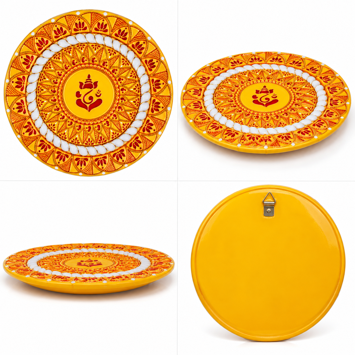 10" Round Ganesh Aipan Wall Art (Yellow)