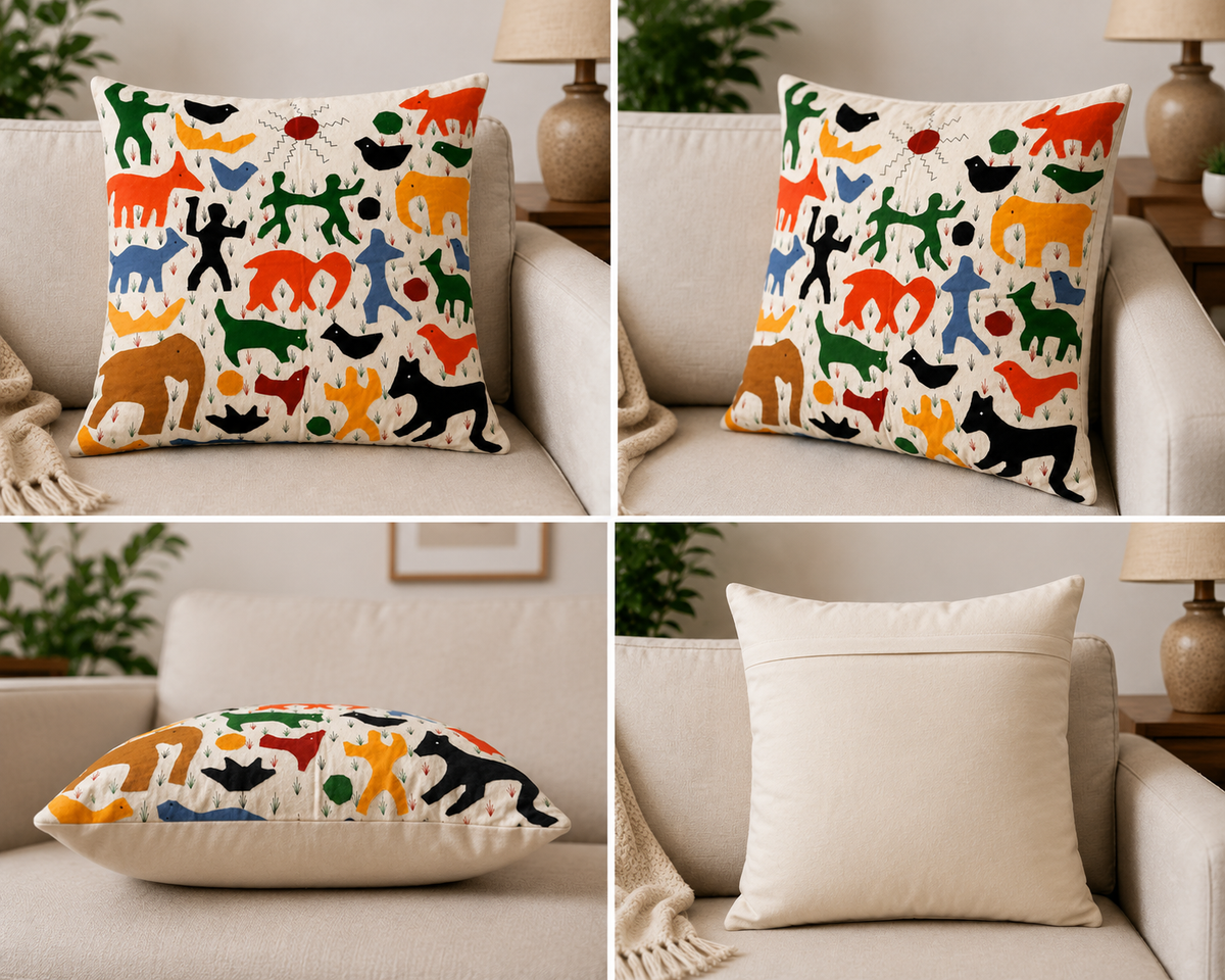 Animals & Kids Enjoyment Pipli Appliquie Cushion Cover Single Piece (16