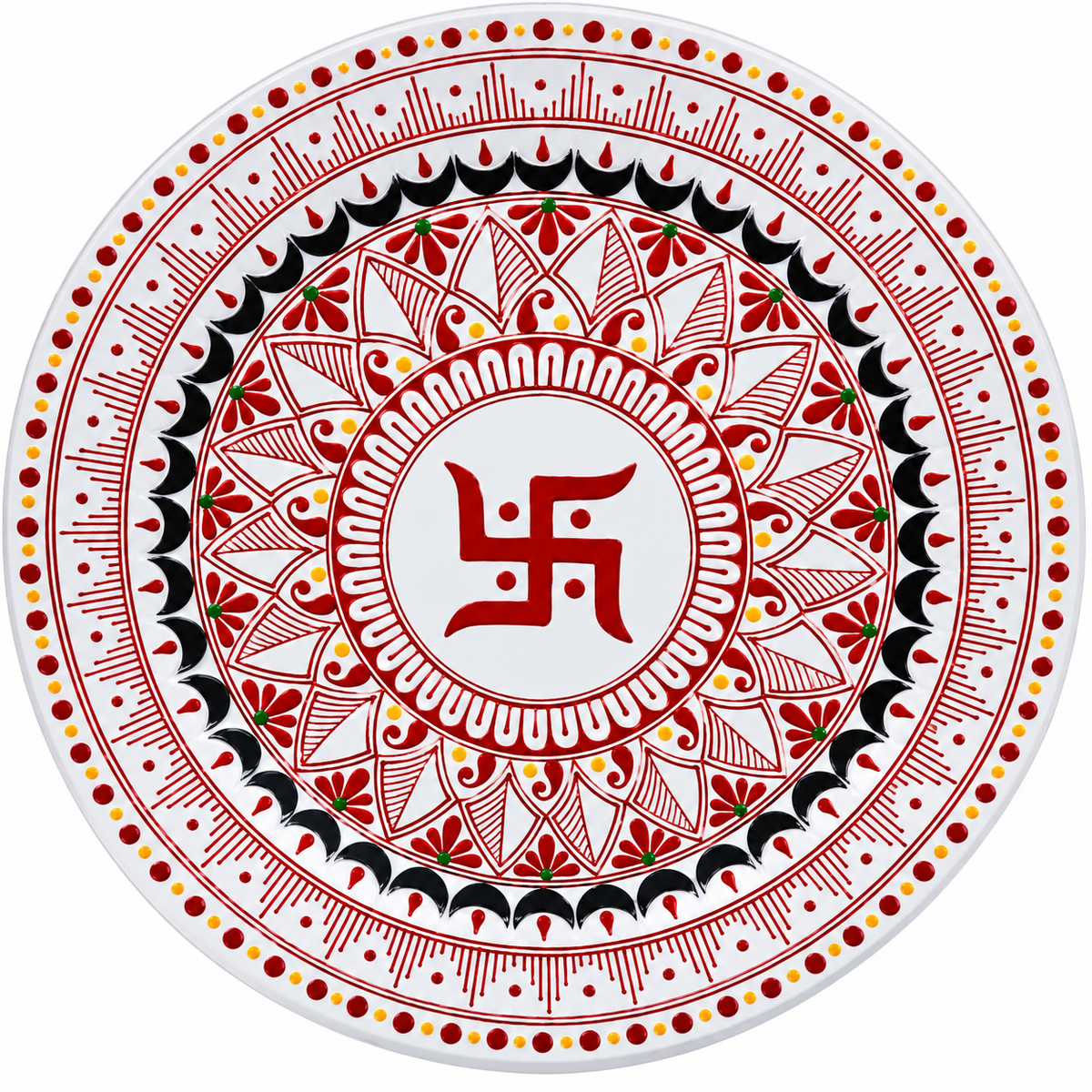 Round Swastik Aipan Wall Art (White)