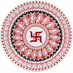 Round Swastik Aipan Wall Art (White)