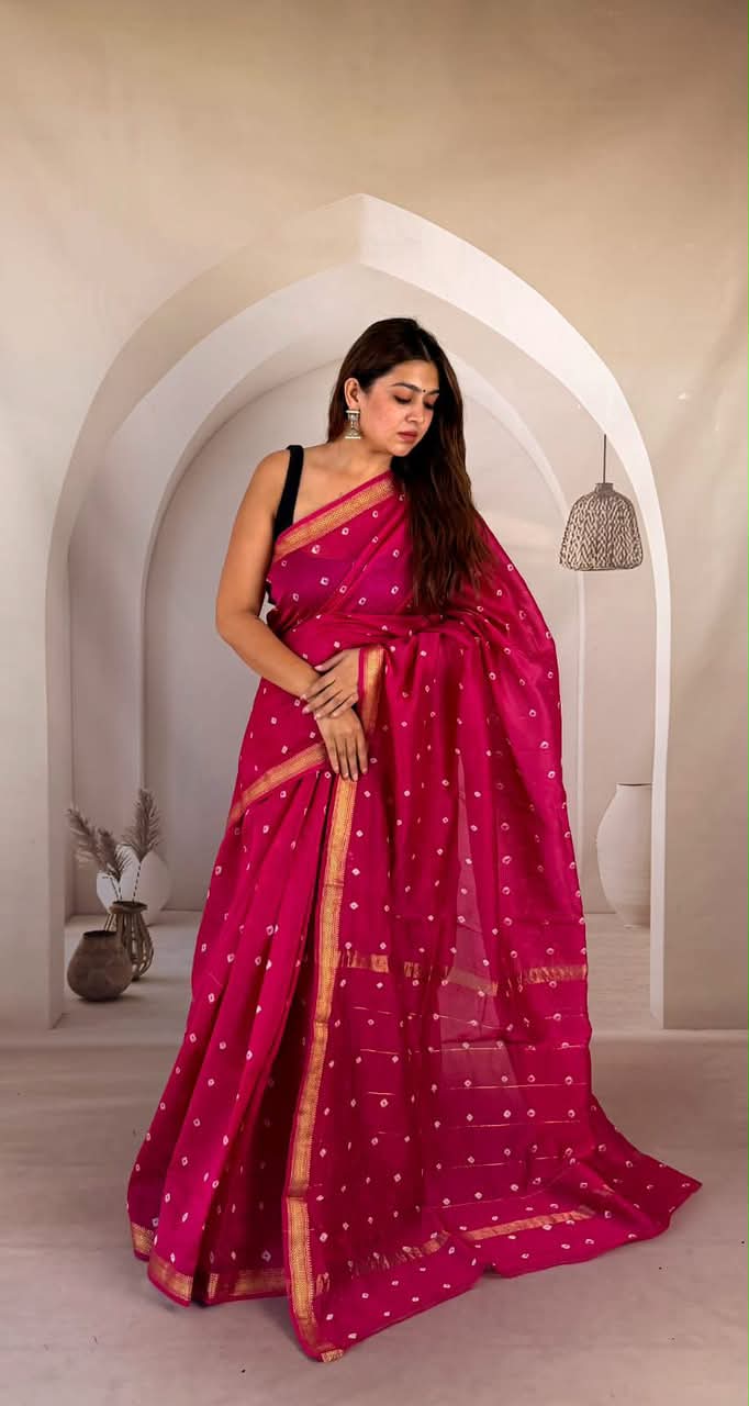 New Exclusive Traditional Hand Block Printed Maheswari Silk Saree With Blouse Piece
