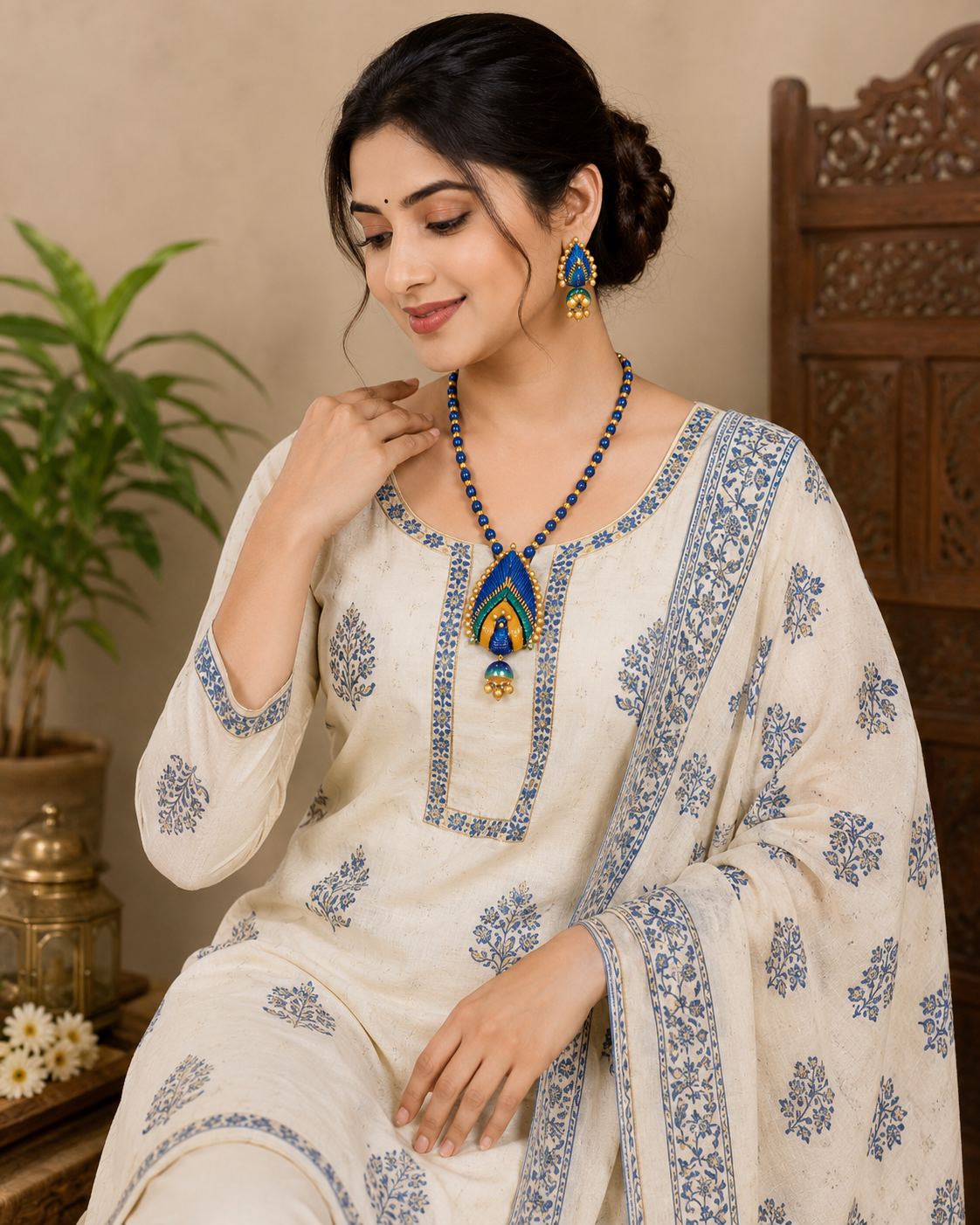 Peacock Design Bankura Panchmura Terracotta Craft Necklace Jewellery Set