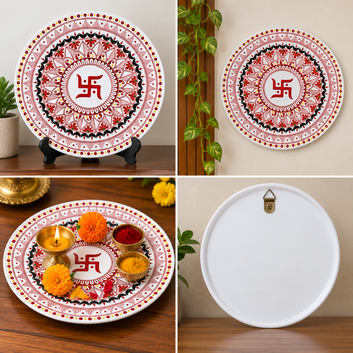 Round Swastik Aipan Wall Art (White)