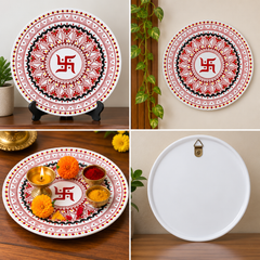 Round Swastik Aipan Wall Art (White)