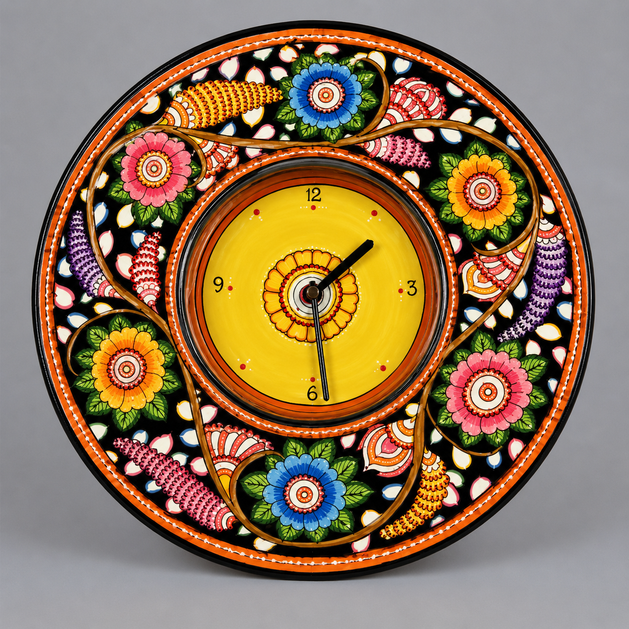 Multicolour Handprinted colourful leather Clock
