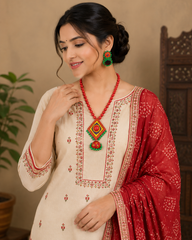 Multi-color Bankura Panchmura Terracotta Craft Necklace Jewellery Set