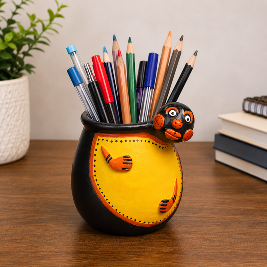 Handmade Eco-friendly Beautiful Black Pottery of Nizamabad Monkey Shape Pen Stand