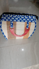 Ladies Hand Bag With Wooden Carrier - Blue