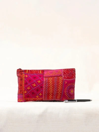 Red khadi cotton pouch bag
