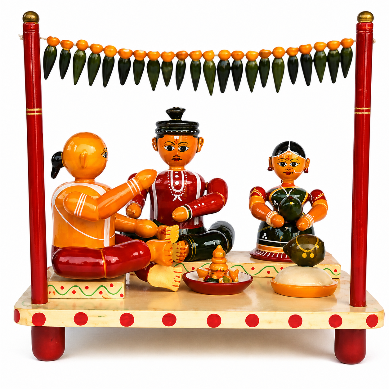 Handmade Lacquer Wooden Etikoppaka Toy Of Marriage Set