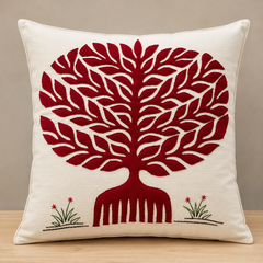 Red Banyan Tree Pipli Appliquie Cushion Cover Single Piece (16