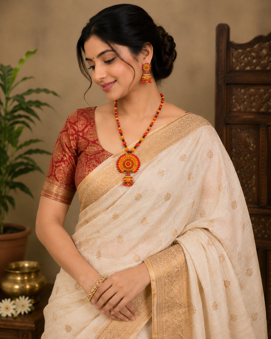 Multi-color Bankura Panchmura Terracotta Craft Necklace Jewellery Set