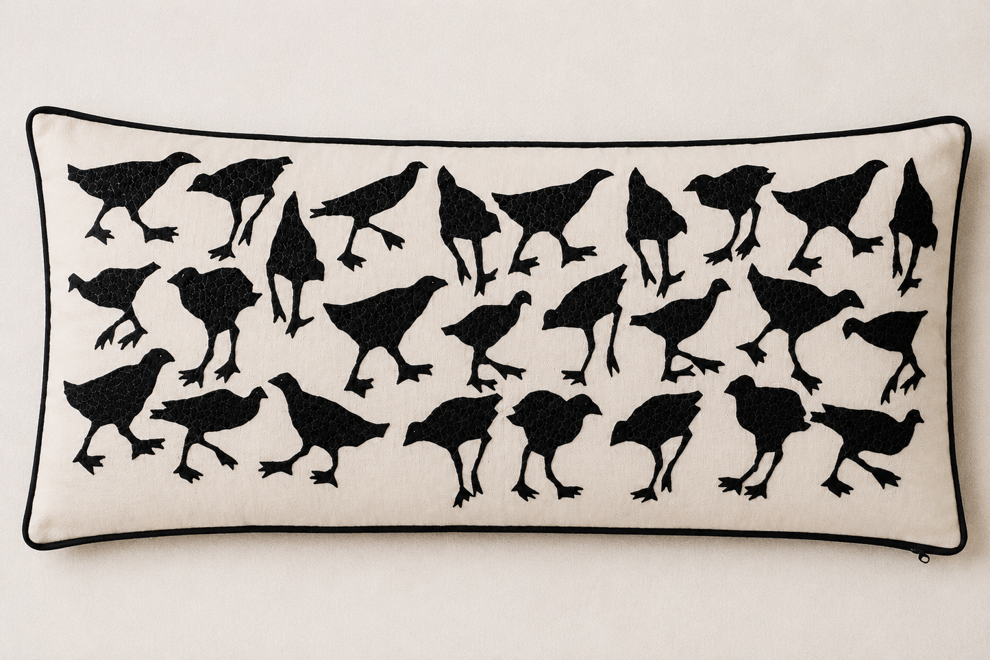 A Flock Of Birds Pipli Appliquie Cushion Cover