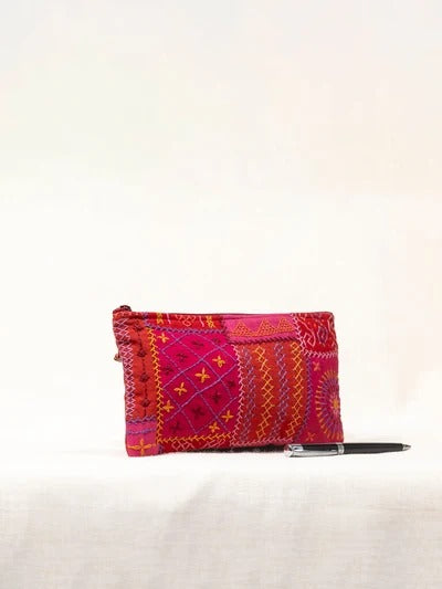 Red khadi cotton pouch bag