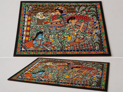 Krishna & Gopikas Cooking In Forest Madhubani Painting