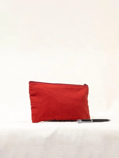 Red khadi cotton pouch bag